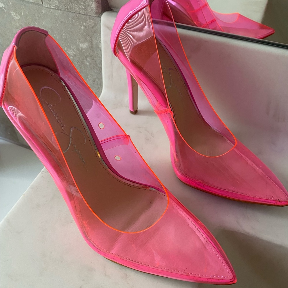 Pink “jelly” Jessica Simpson stilettos, 6.5